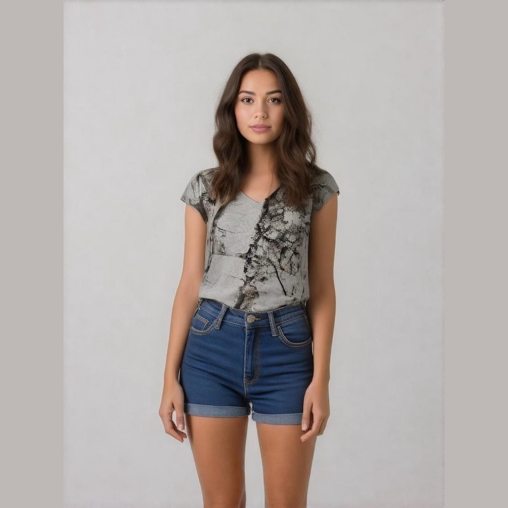 Kenneth Cole - Abstract Splash Metallic Detail Tee in Gray Silver and Black